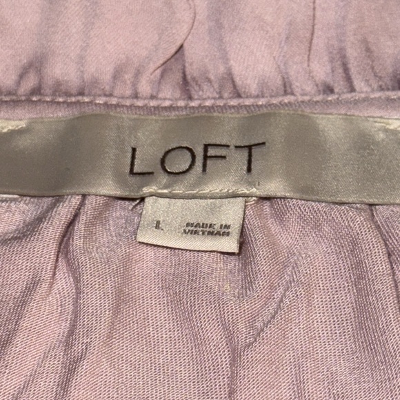 LOFT split ruffle collar ties long sleeves mixed media pink blouse top Sz L - Picture 5 of 8